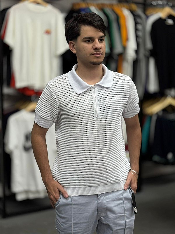 Polo Tricot Zíper Branca