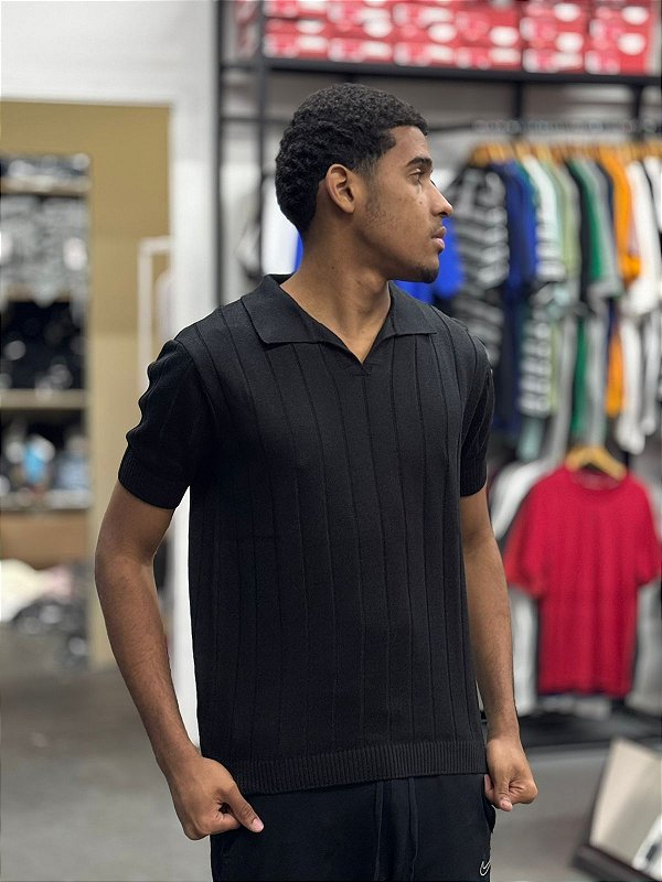 Polo Tricot canelada Preta