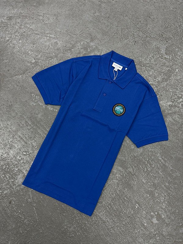 Polo Lacoste com Emblema Mini-Piqué com Caimento Clássico Azul Royal
