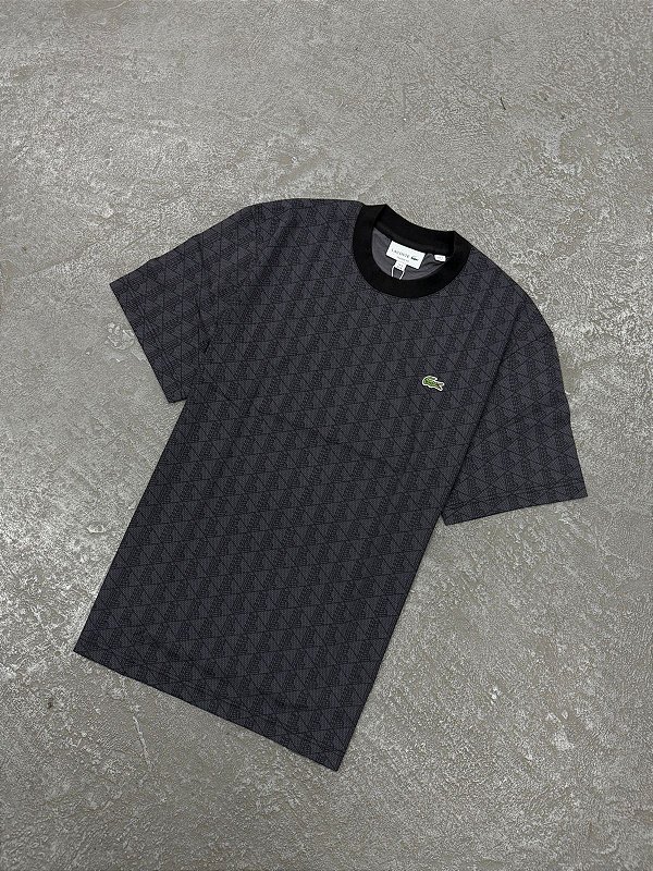 Camiseta Lacoste de Malha com Monograma (Cinza Dark)