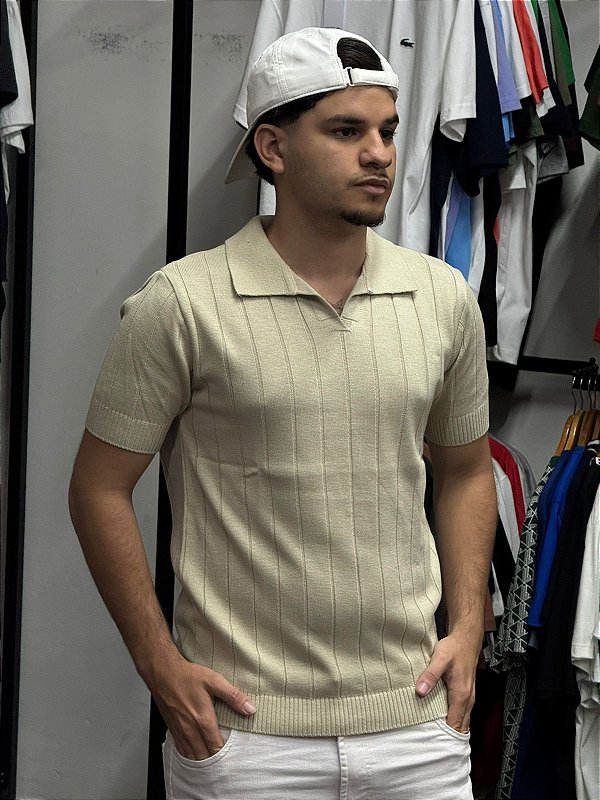 Polo Tricot Canelada Areia