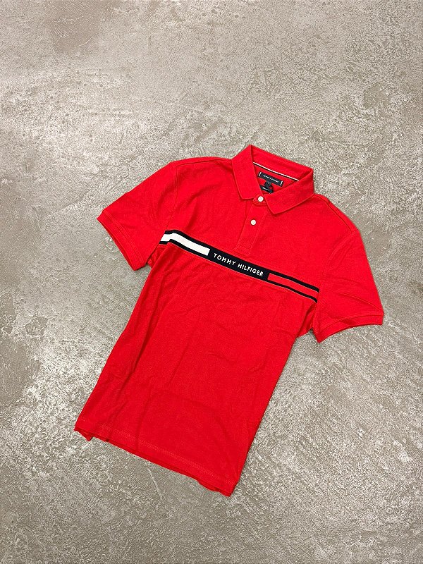 Polo Tommy Hilfiger Logo Faixa Regular Red medium