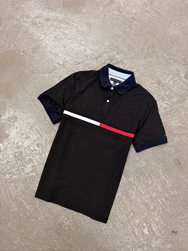 Polo Tommy Hilfiger Regular Fit Stretch (Azul Marinho)