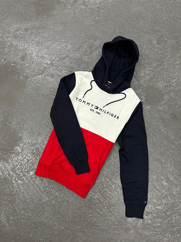 Moletom Tommy Hilfiger Color Block (Branco/Azul/Vermelho)