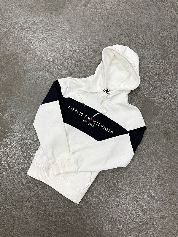 Moletom Tommy Hilfiger Color Block (Branco/Azul Marinho)