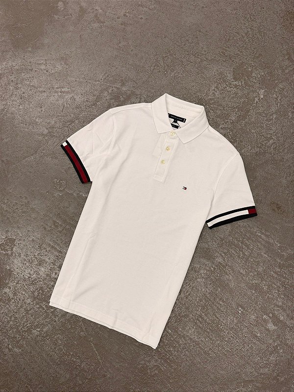 Polo Tommy Hilfiger Flag Cuff White