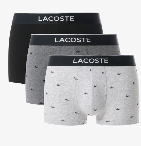 Pack Cueca Lacoste com 3 unidades Trunk Stretch (Black / Grey Chine )