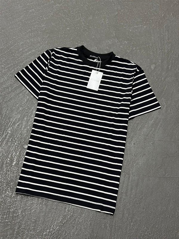 Camiseta Ermek Slim Listrada de Algodão (Preta/Branca)
