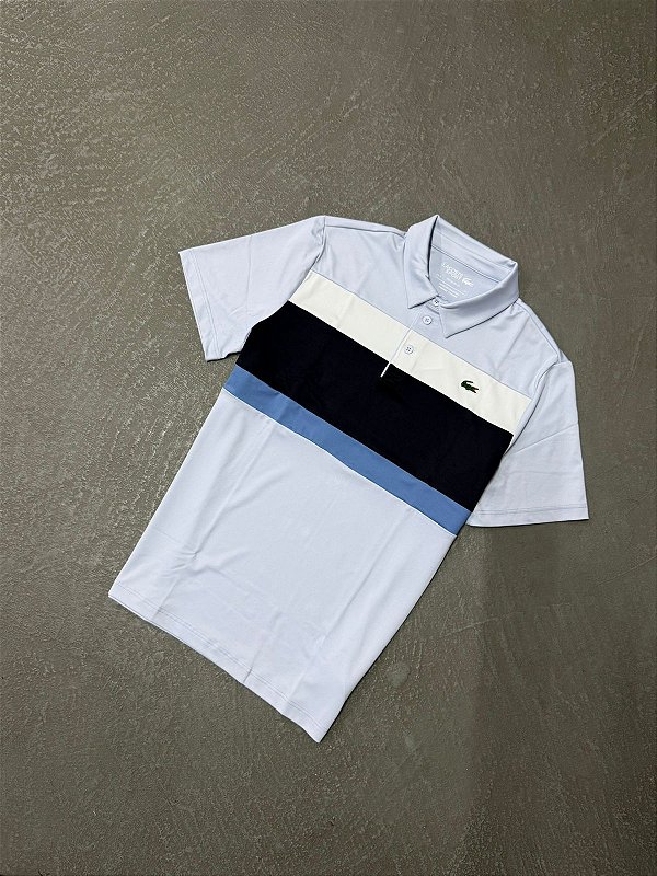 Polo Lacoste  Golf Ultra Dry Stretch com Colour-Block (Azul / Branco)