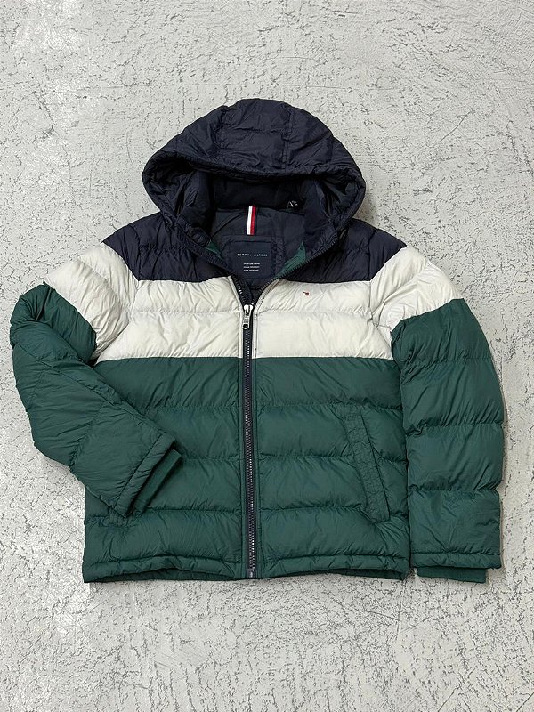 Jaqueta Tommy Hilfiger Logo Classic Puffer (Verde/Branca/Azul Marinho)