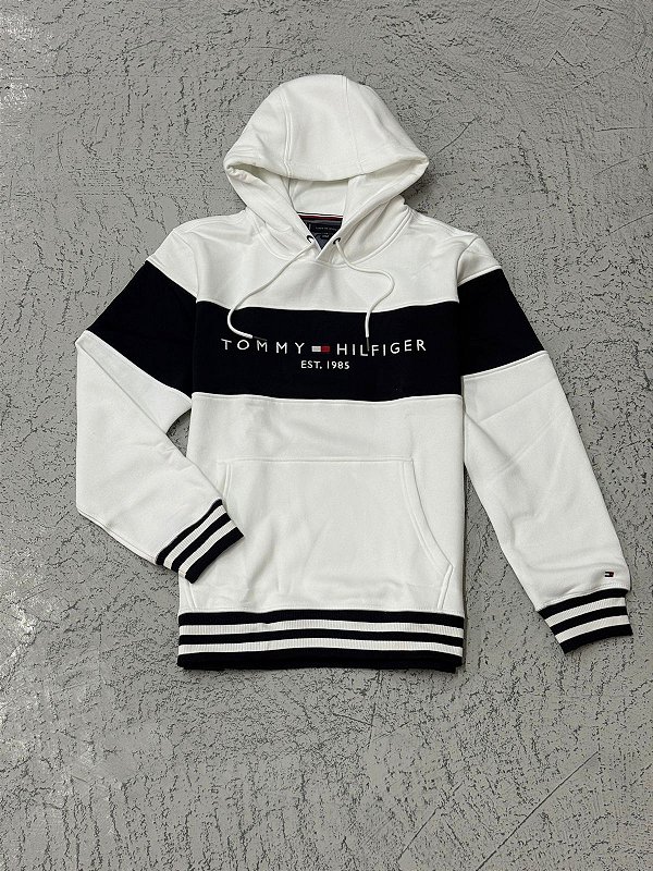 Moletom Tommy Hilfiger Faixa Letreiro Gringo (Branco/Azul)