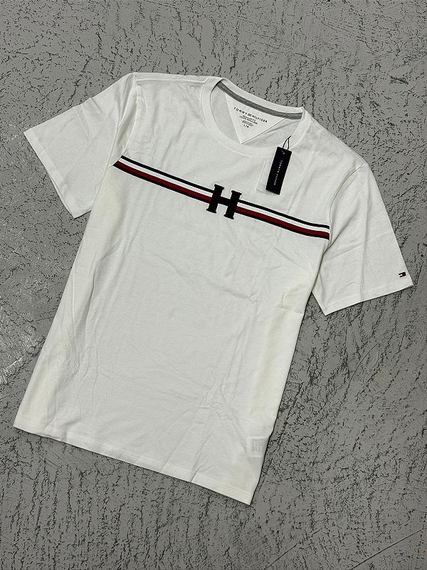 Camiseta Tommy Hilfiger Signature H Stripe (Branca)
