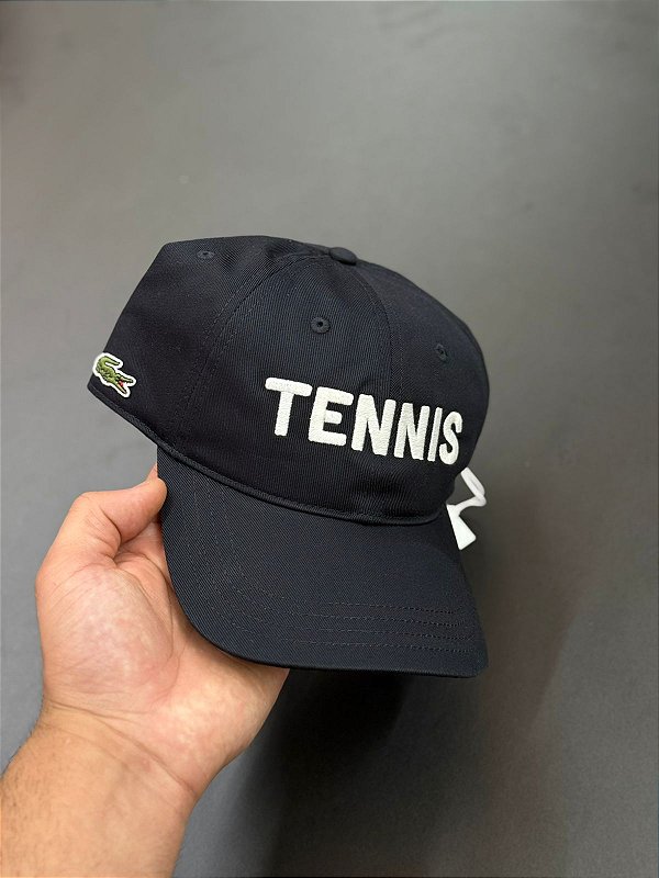 Boné Lacoste de Sarja de Algodão Bordado Tennis ( Preto )