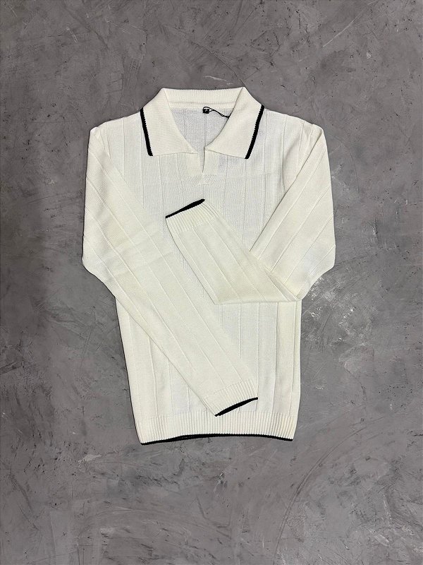 Suéter Boxer Tricot Canelada c/ Manga Longa (Branco)