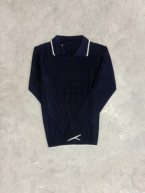 Suéter Boxer Tricot Canelada c/ Manga Longa (Azul Marinho)