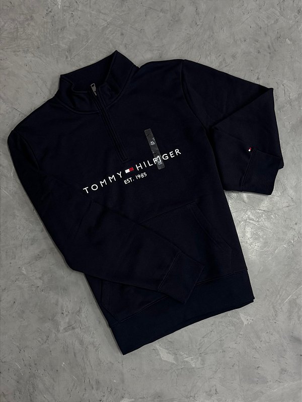 JAQUETA TOMMY HILFIGER MEIO ZIPER AZUL MARINHO