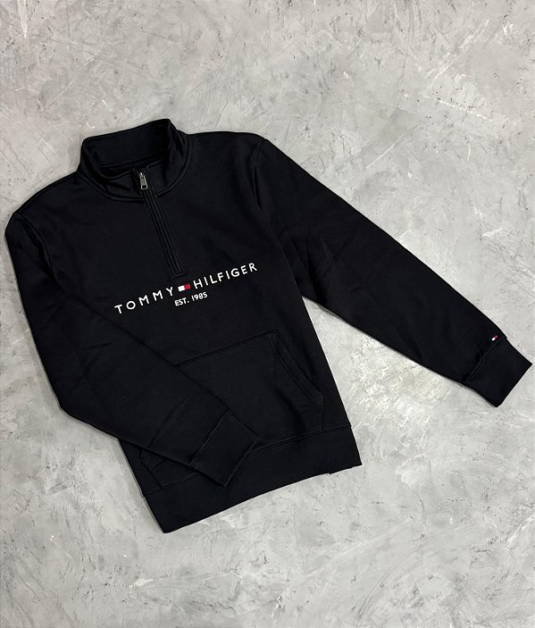 JAQUETA TOMMY HILFIGER MEIO ZIPER PRETA