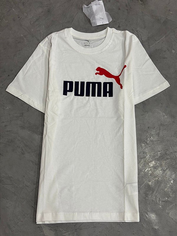 Camiseta Puma Big Logo Essentials (Branca/Vermelha)