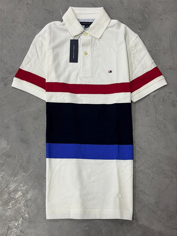 POLO TOMMY HILFIGER COLORBLOCK BRANCA