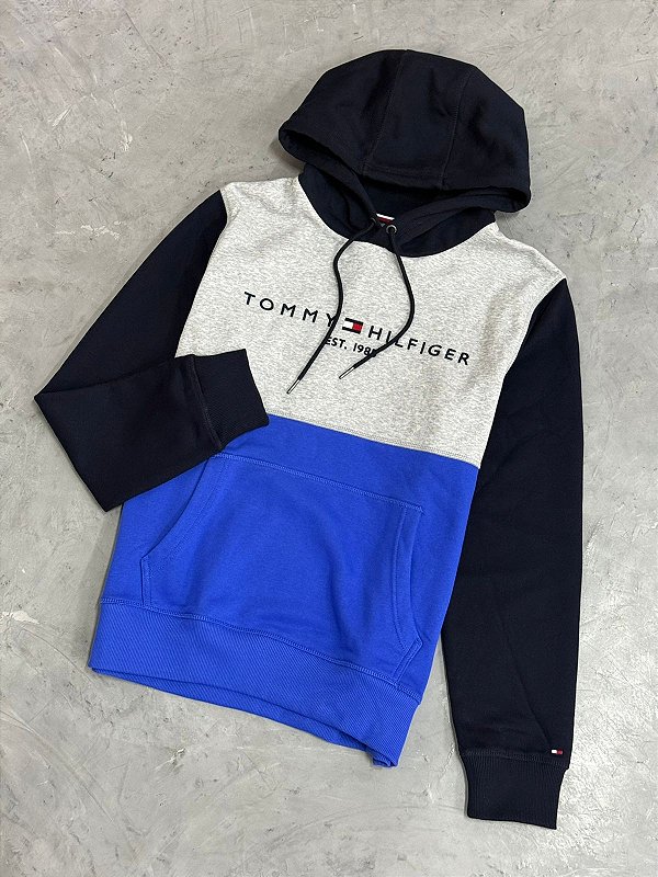 Moletom Tommy Hilfiger Color Block (Azul Marinho/Cinza/Azul Royal)