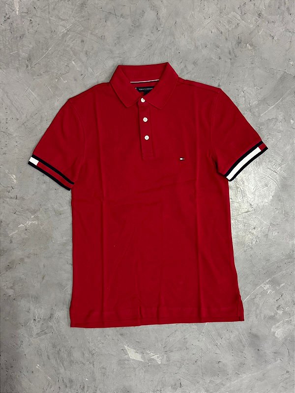 Polo Tommy Hilfiger  Slim Piquet Flag Cuff (Vermelha)