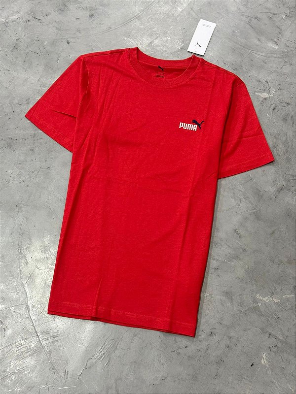 CAMISETA PUMA LOGO BORDADO MESCLA VERMELHA