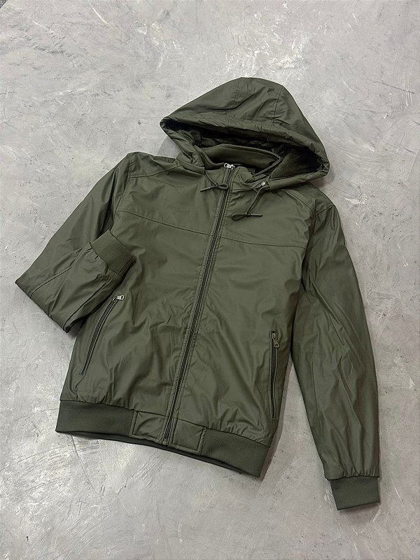 JAQUETA BOMBER IMPERMEÁVEL (TOUCA REMOVÍVEL) VERDE