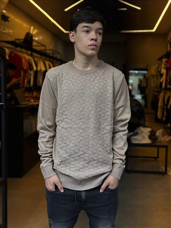 BLUSA HANSEZ GOLA CARECA TEXTURIZADA BEGE