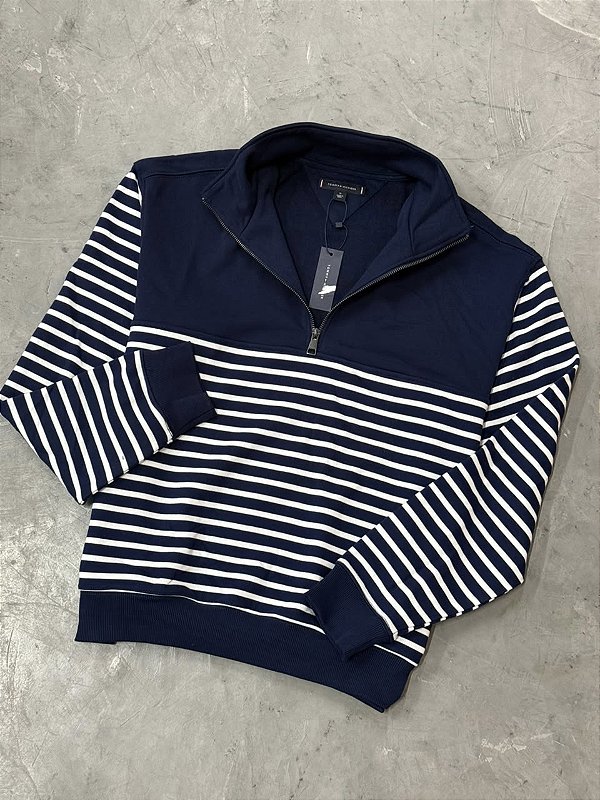 JAQUETA MEIO ZIPER TOMMY HILFIGER LISTRADA AZUL