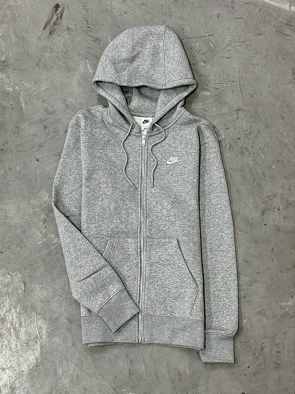 MOLETOM NIKE CLUB FLANELADA CINZA ZIPER METAL