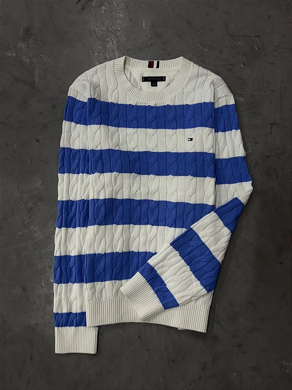 Suéter Tommy Hilfiger Tricot Listrado (Branco/Azul)