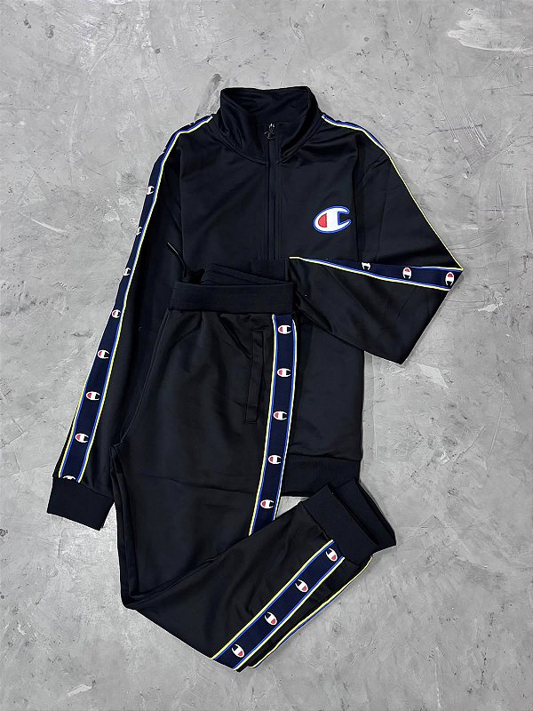 CONJUNTO CHAMPION ACTIVE TRACKSUIT C TAPE (PRETO)