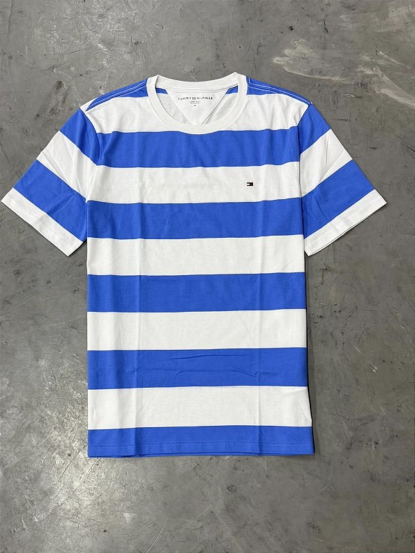 CAMISETA TOMMY HILFIGER FAIXA (BRANCA/AZUL CELESTE)