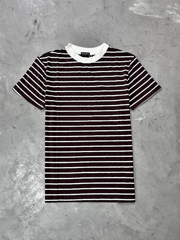 Camiseta Ermek Slim Listrada de Algodão (Marrom/Branca)