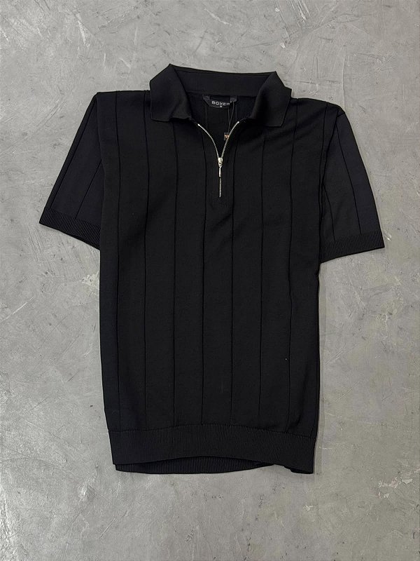 Polo Boxer Canelada Meio Zíper (Preta)
