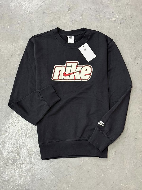 Moletom  Nike Suéter Club Crew Futebol  French Terry (Preto)