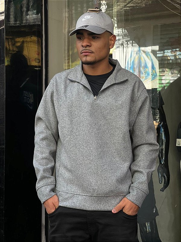 MOLETOM MEIO ZIPER BOXER PADRÃO ZARA CINZA