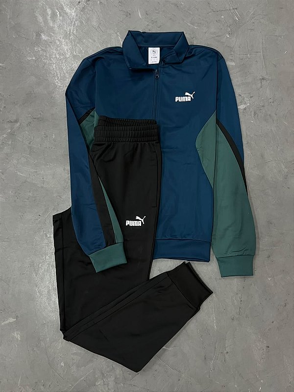CONJUNTO PUMA ESS BLOCK POLY SUIT (AZUL MARINHO/VERDE AGUA)
