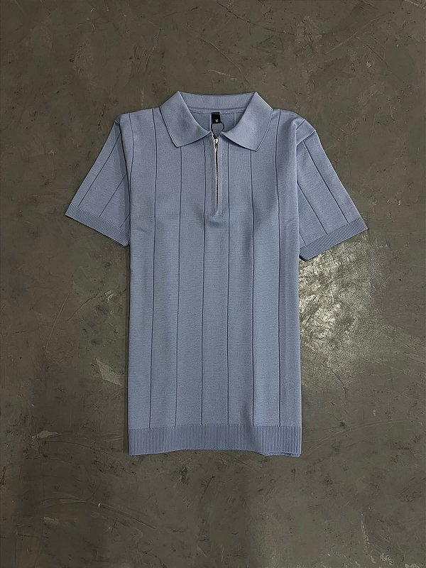 Polo Boxer Canelada Meio Zíper (Azul Bebe)
