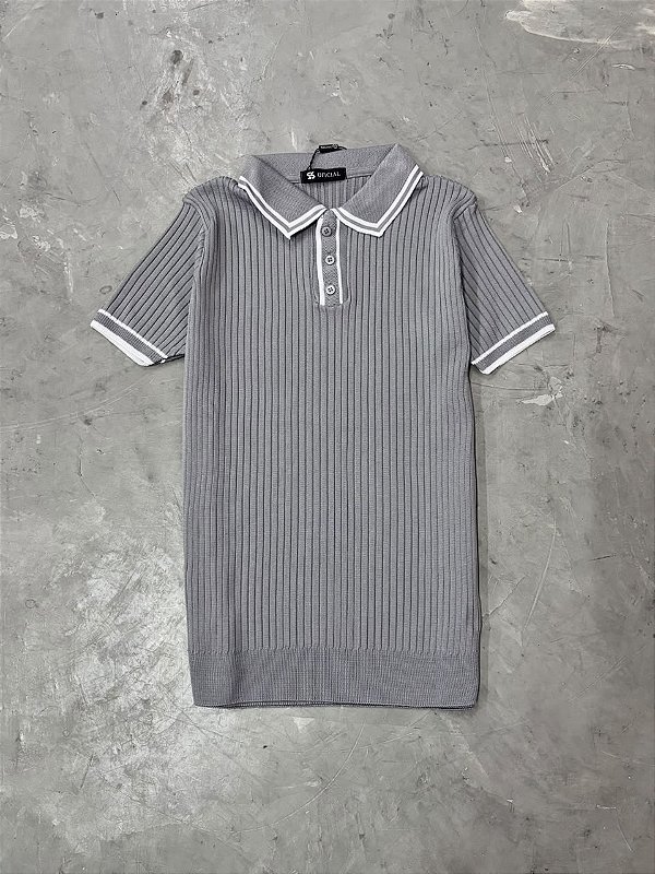 Polo Texturizada Contraste Cinza