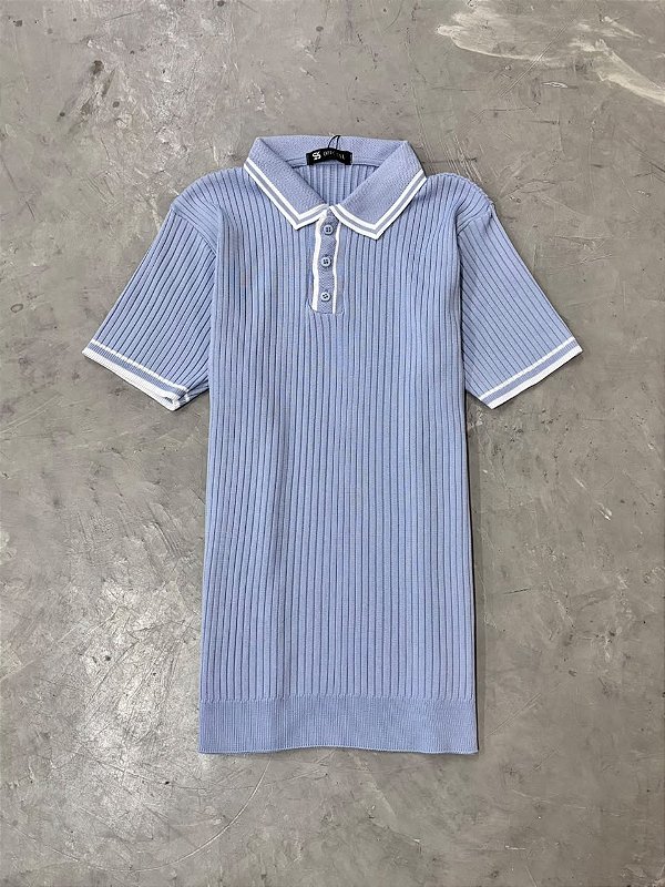 Polo Texturizada Contraste Azul Bebe