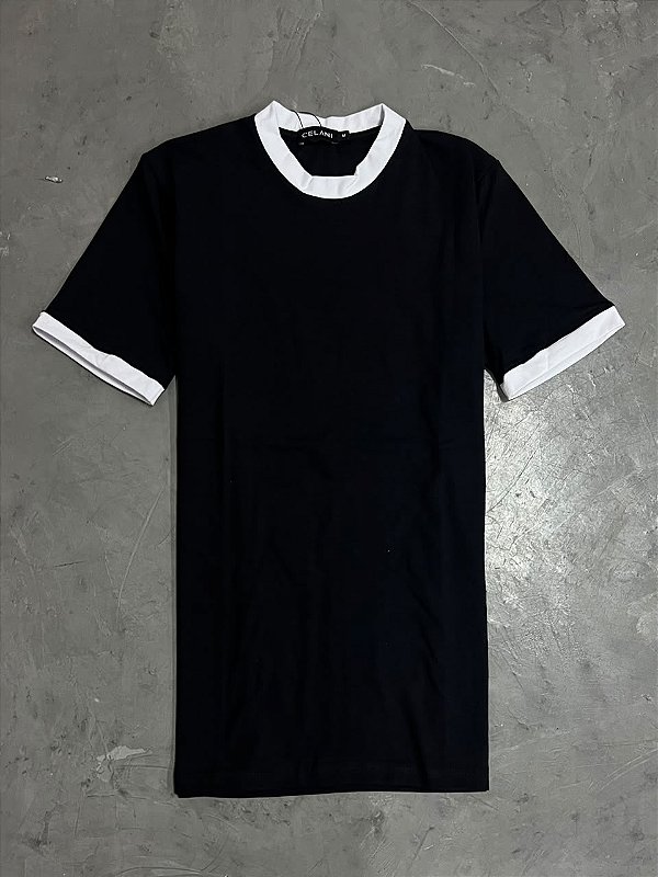Camiseta Celani Slim de Algodão (Preta/Branca)