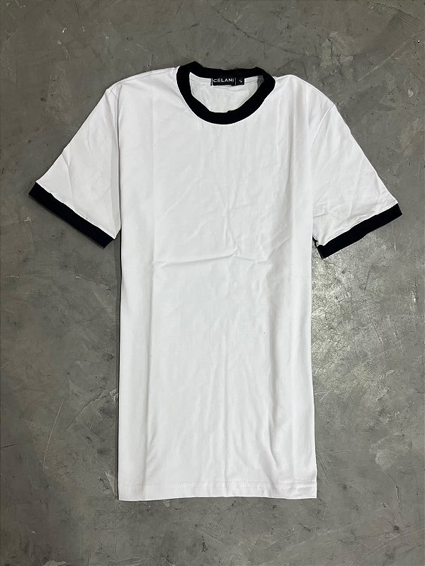 Camiseta Celani Slim de Algodão (Branca/Preta)