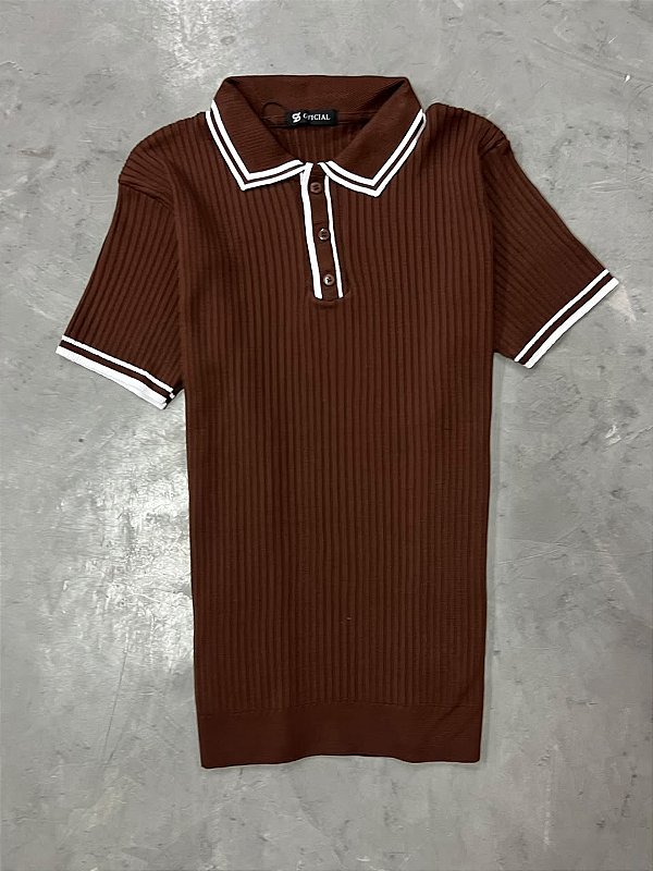Polo Texturizada Contraste MARROM