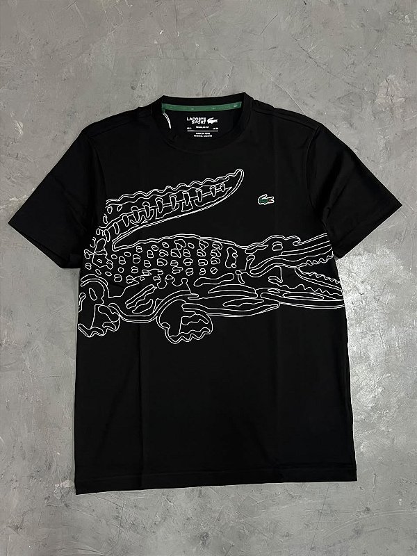 Camiseta Esportiva Estampada de Crocodilo Ultra Dry (PRETA)