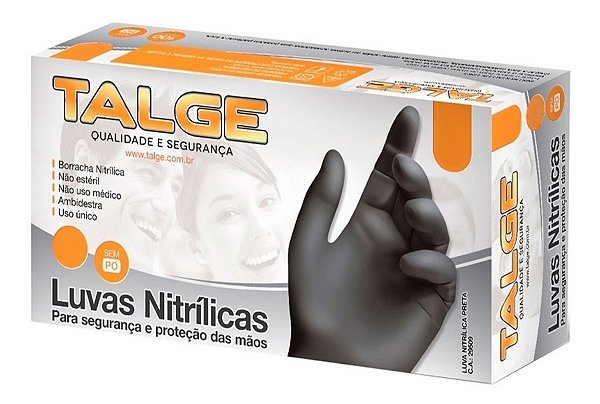 Luvas Nitrílicas Preta - Tamanho P - Talge 100 unidades