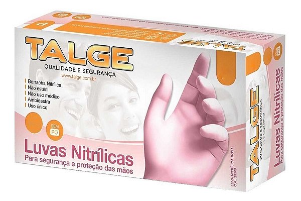 Luvas Nitrílica Rosa - Tamanho M - Talge - 100 unidades