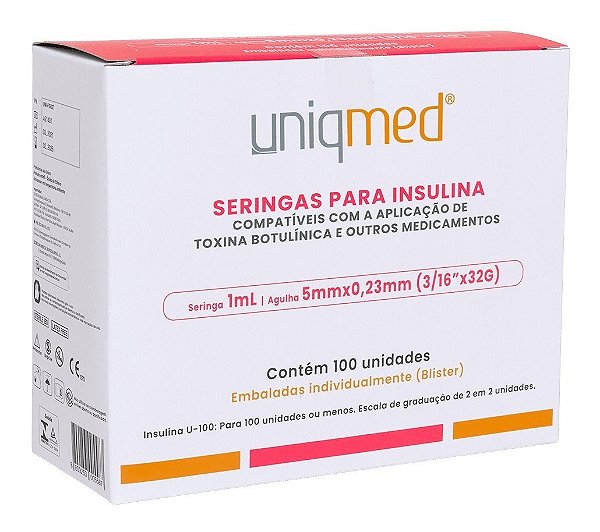 Seringa P/ Insulina 1ml (100ui) Agulha 5x0,23mm 32g Uniqmed