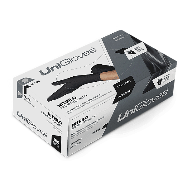 Luva Nitrílica Preta Sem Pó Caixa C/100 Unidades - Unigloves Profissional
