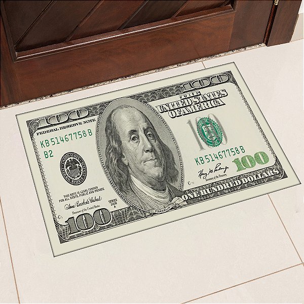 Tapete de Porta Estampa Nota de 100 Dólares 40x60